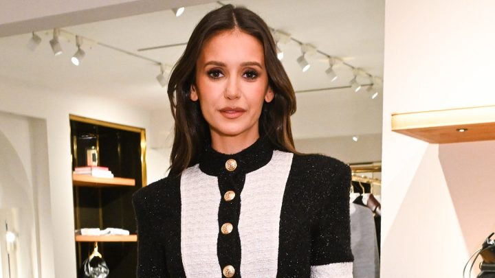 Nina Dobrev poses in just a Knicks shirt and sleep mask after watching historic game at Madison Square Garden