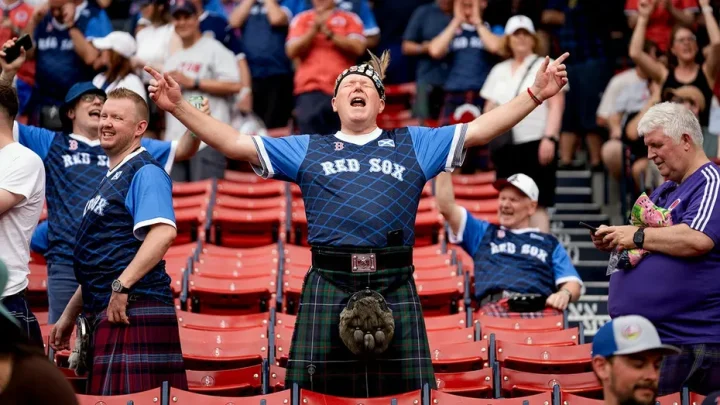 Scotland’s Tartan Army soccer fans turned Red Sox game at Fenway Park into a party with bagpipes, singing